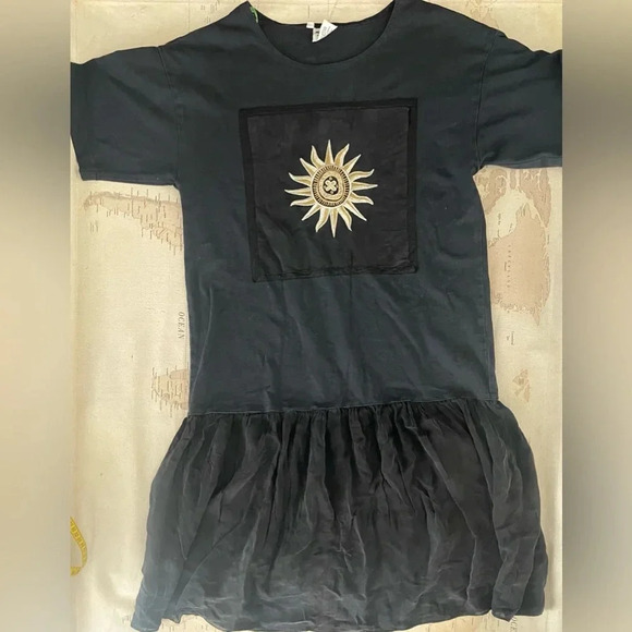 Vintage Johnny Was T-Shirt Dress Embroidered Cotton & Silk Size Medium Black - Picture 1 of 8
